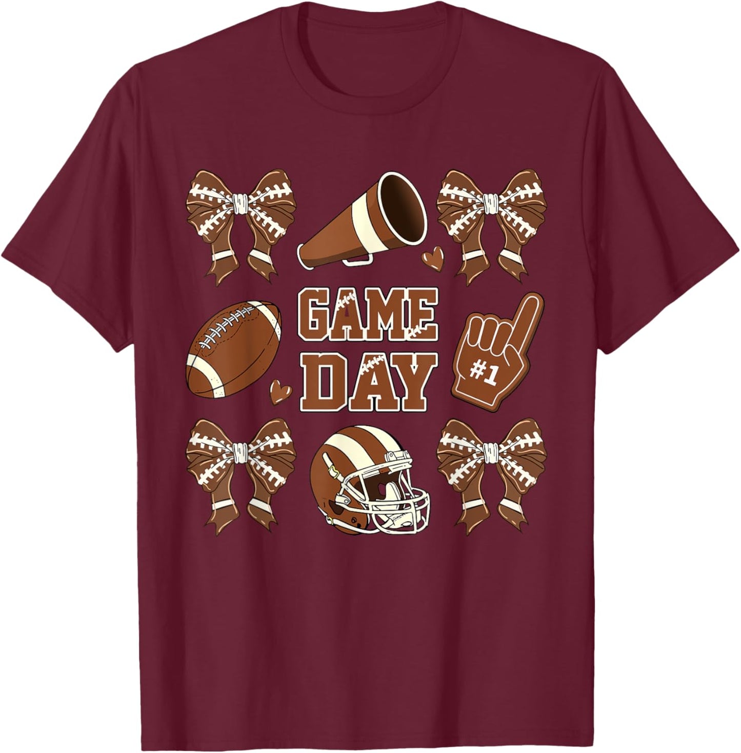 Football Coquette Bow Football Mom Game Day Women Girls Kids T-Shirt - T-Shirt | Maroon