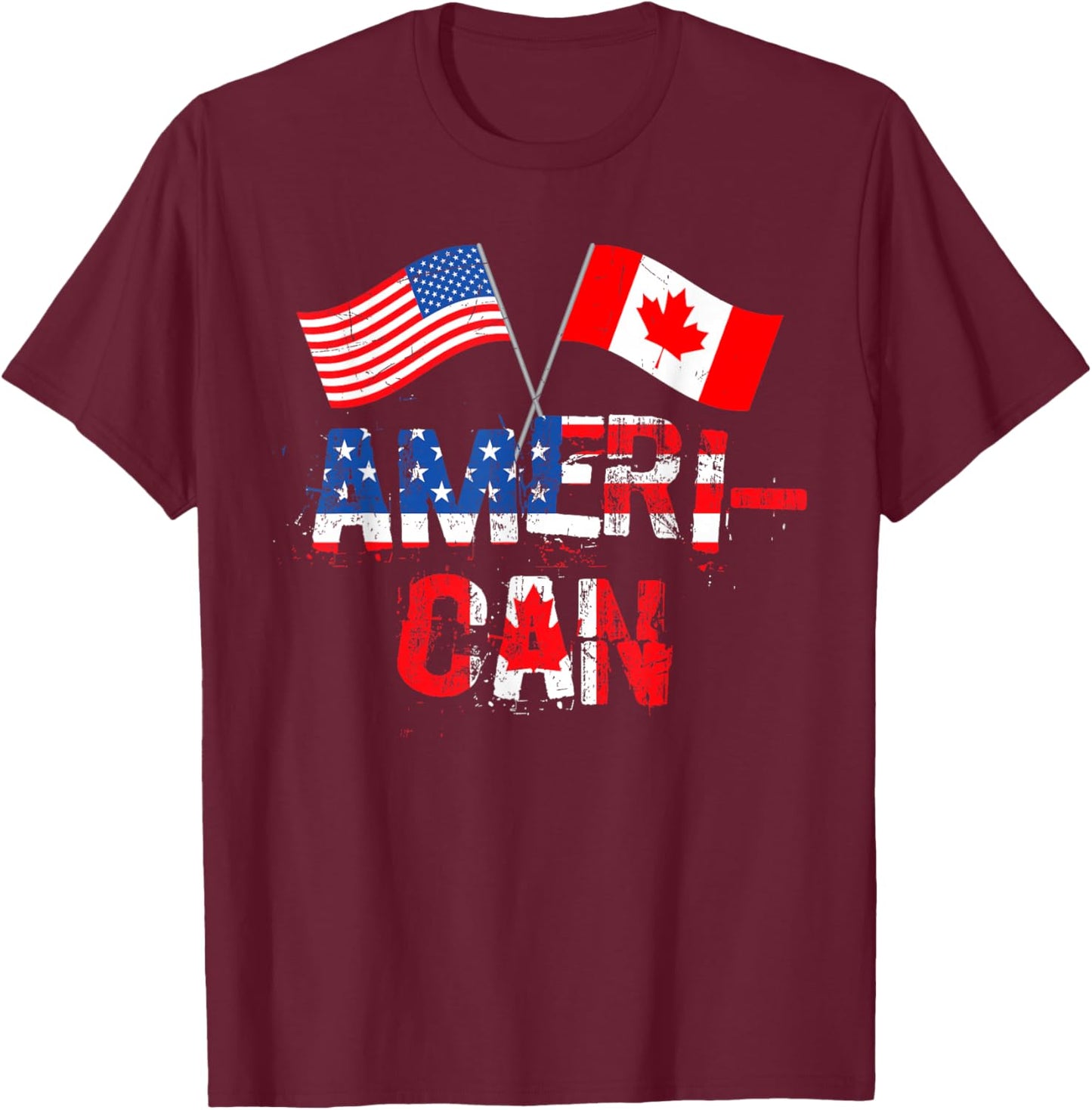 Retro Ameri-Can Canada USA Flag Patriotic Canadian American T-Shirt - T-Shirt | Maroon