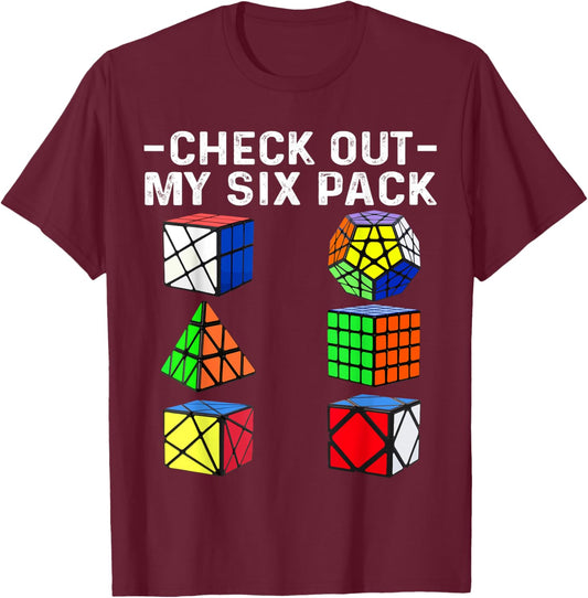 Check Out My Six Pack Puzzle Cube Funny Speed Cubing T-Shirt - T-Shirt | Maroon