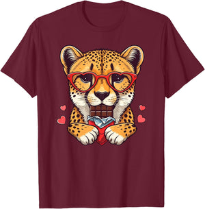 Funny Cheetah Heart Chocolate Valentine Leopard T-Shirt - T-Shirt | Maroon
