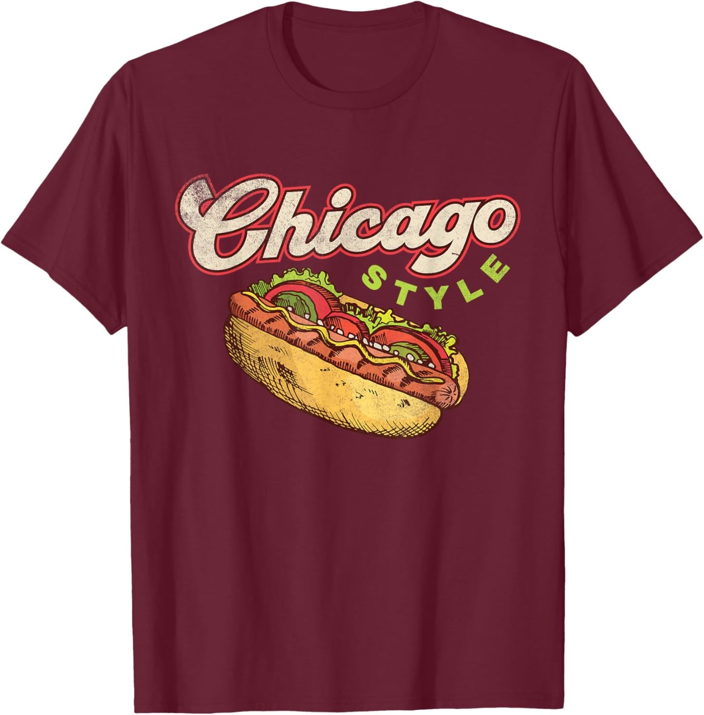Chicago Hot Dog Hotdog Tourist Summer Souvenir Travel T-Shirt - T-Shirt | Maroon