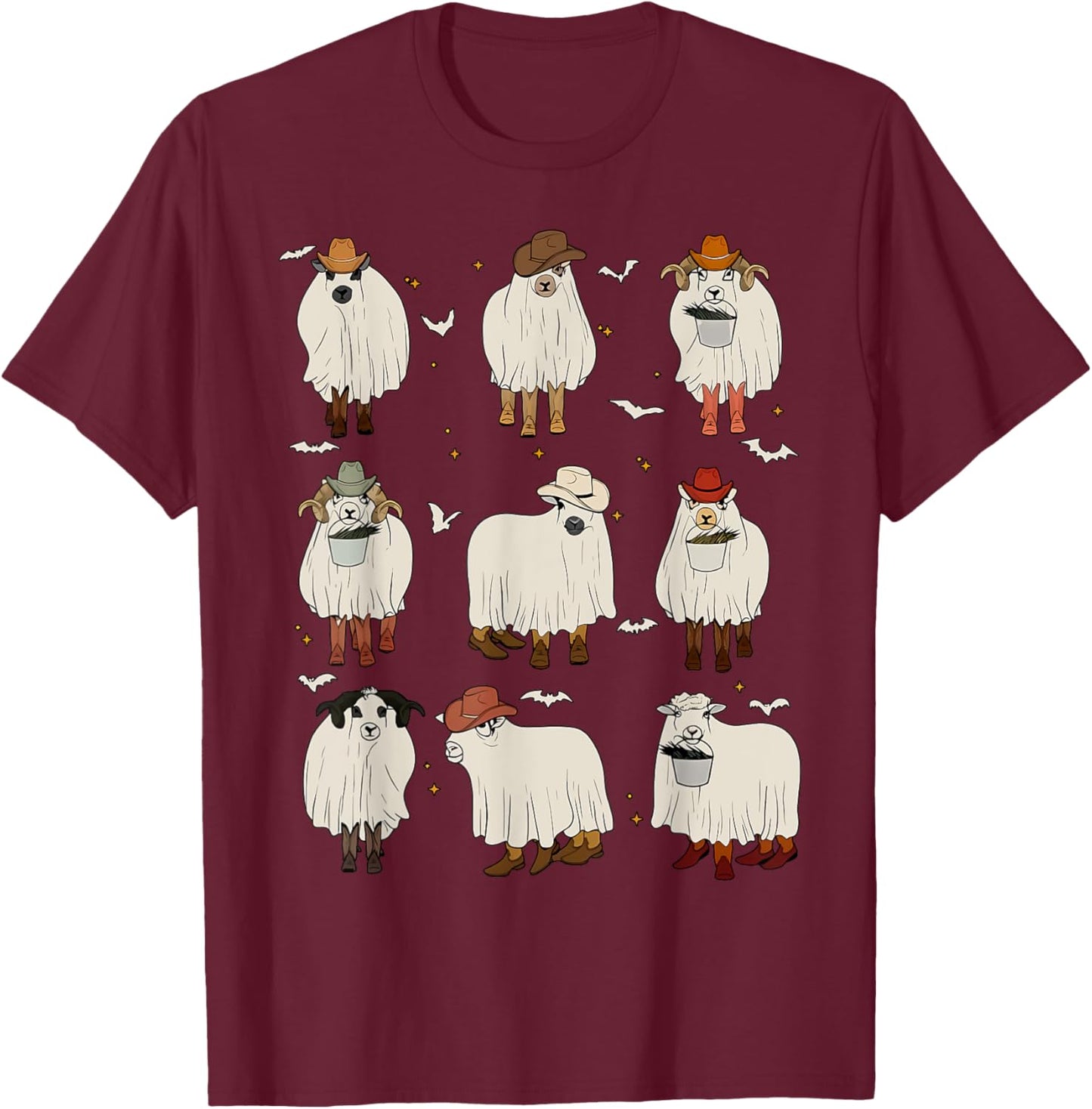 Vintage Sheep Ghost Farm Animals Farmer Halloween Costume T-Shirt - T-Shirt | Maroon