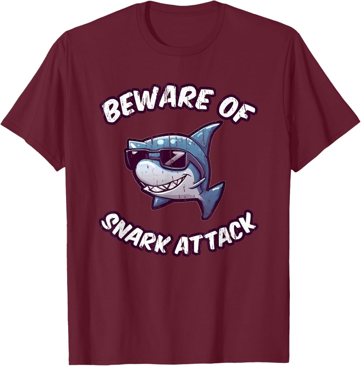 Beware of Snark Attack Funny Kids and Teens Cartoon Shark T-Shirt - T-Shirt | Maroon