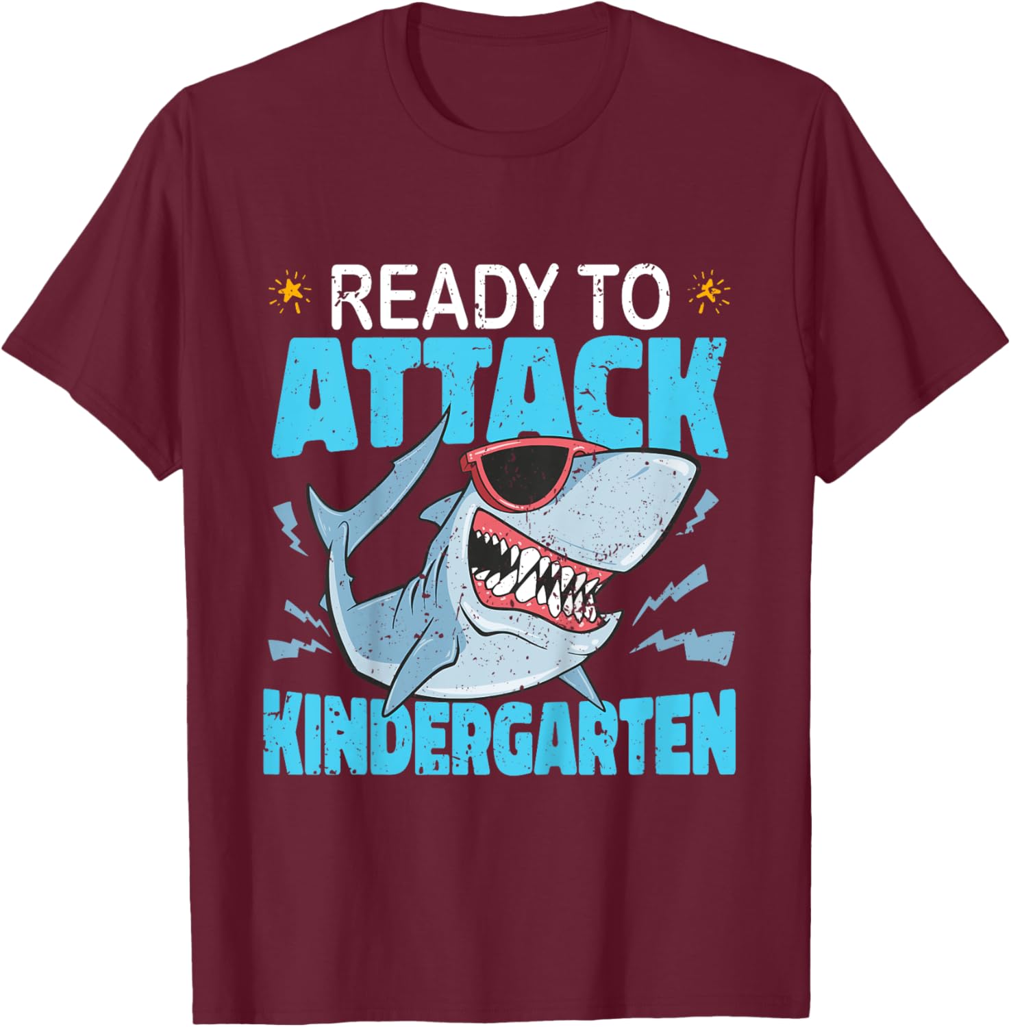 Kids Shark Ready To Attack Kindergarten Kids First Day Of School T-Shirt - T-Shirt | Maroon