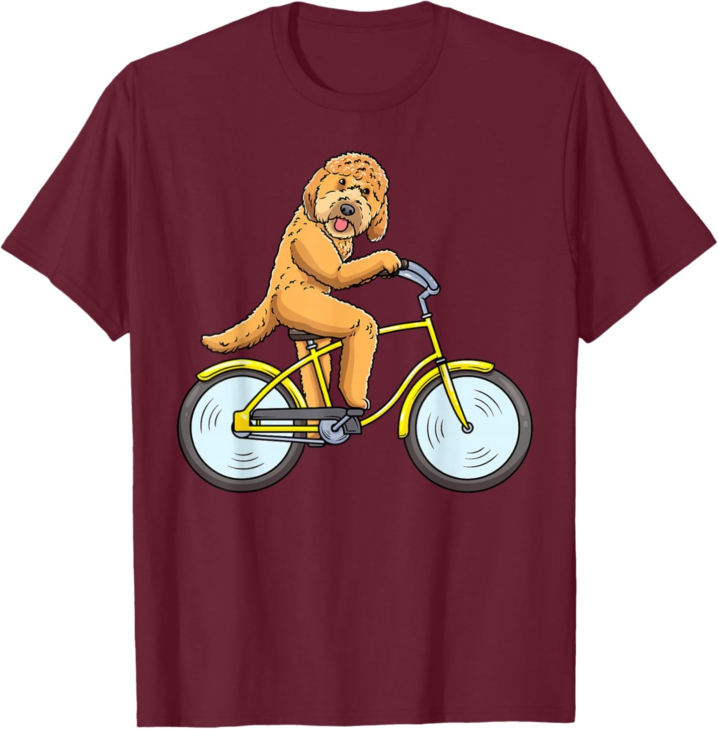 Goldendoodle Dog On Bike Cycling Men Women Girls Kids T-Shirt - T-Shirt | Maroon
