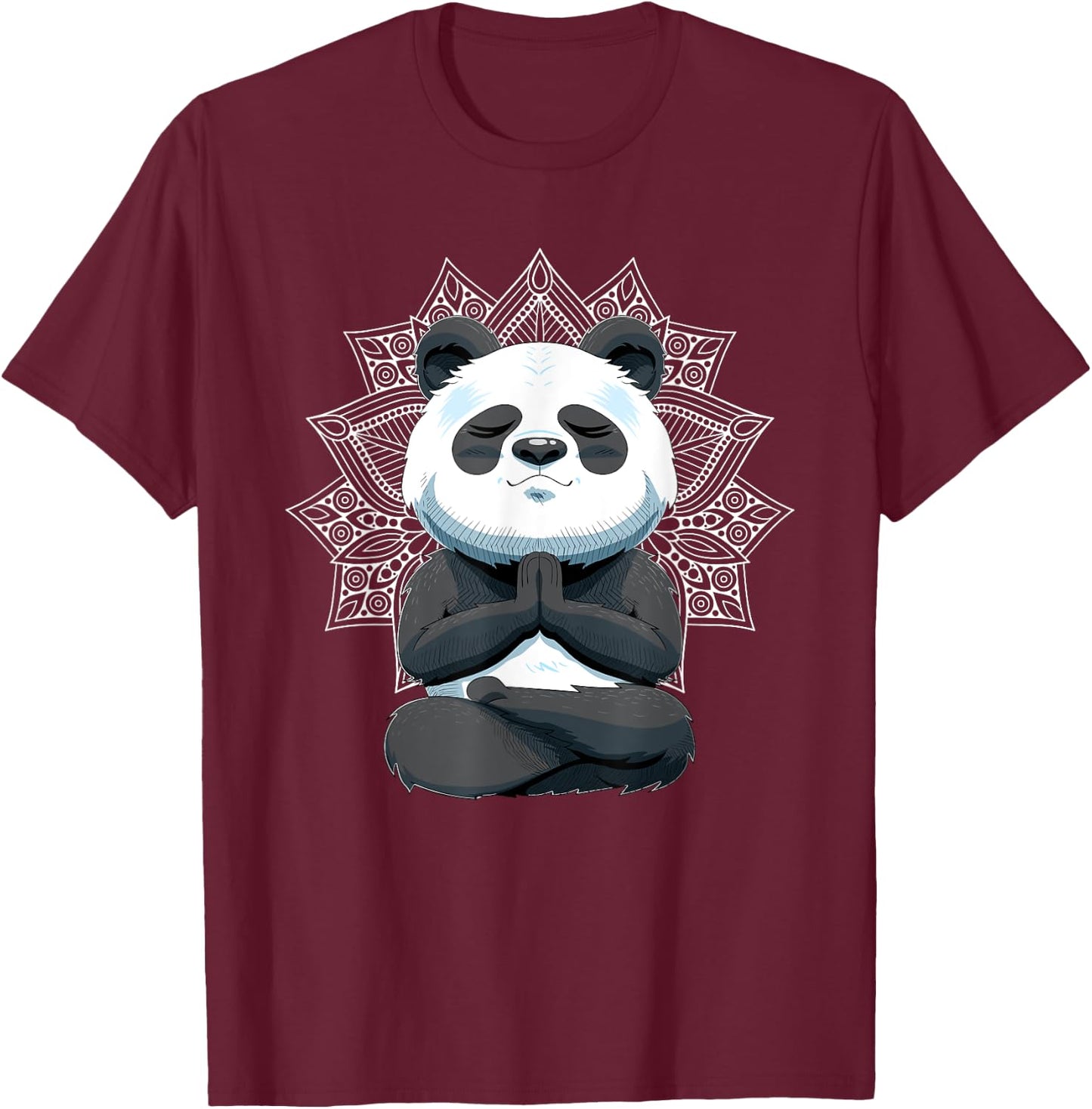 Meditating Panda Bear Yoga Pose T-Shirt - T-Shirt | Maroon