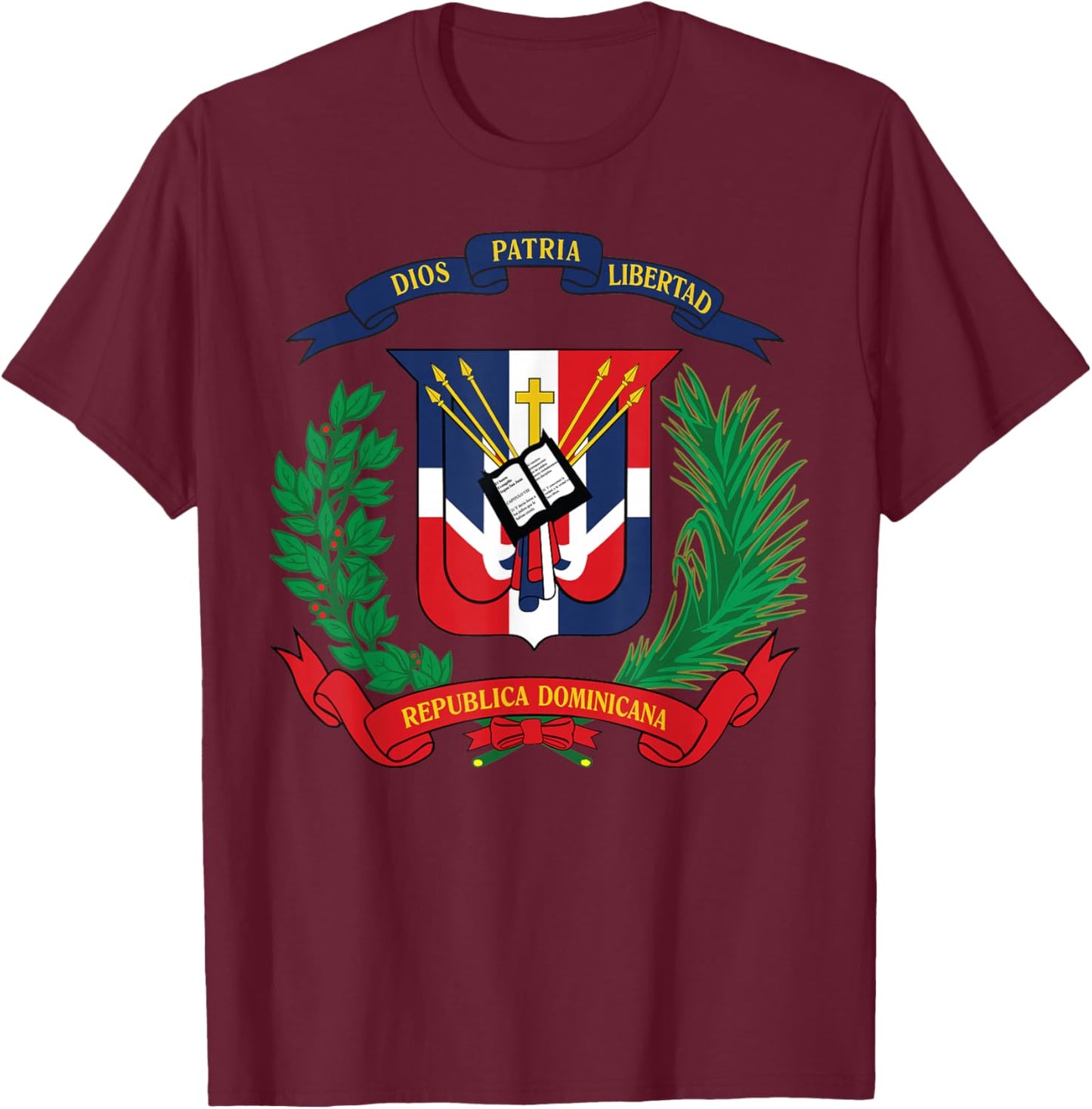 Dominikanische Republik Wappen National Emblem T-Shirt - T-Shirt | Maroon