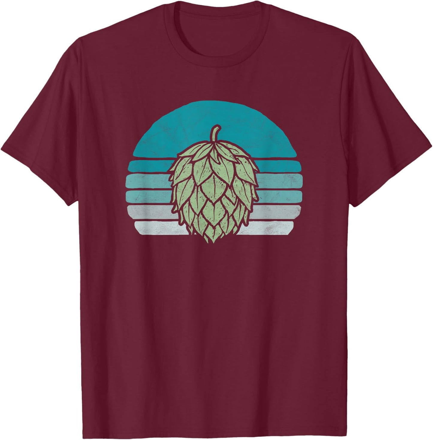 Hops Lover Vintage Beer Graphic Dark Sunset Hop Illustration T-Shirt - T-Shirt | Maroon