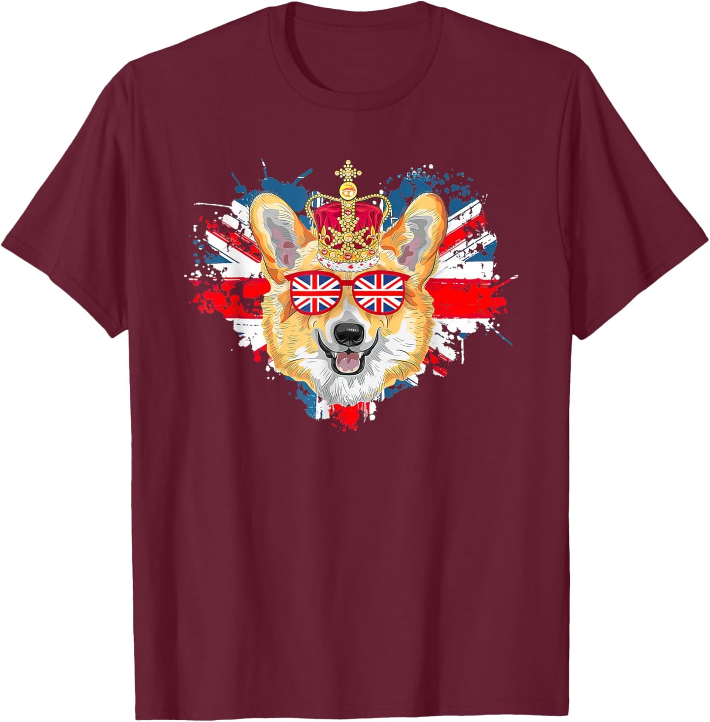 Corgi British Dog Union Jack Flag England Crown Queen Jubile Men Women Kids T-Shirt - T-Shirt | Maroon