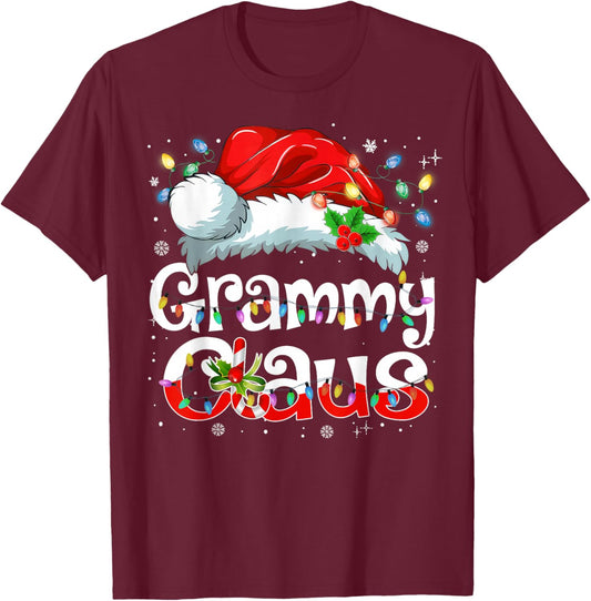 Grammy Claus Christmas Pajama Family Matching Xmas Light T-Shirt - T-Shirt | Maroon