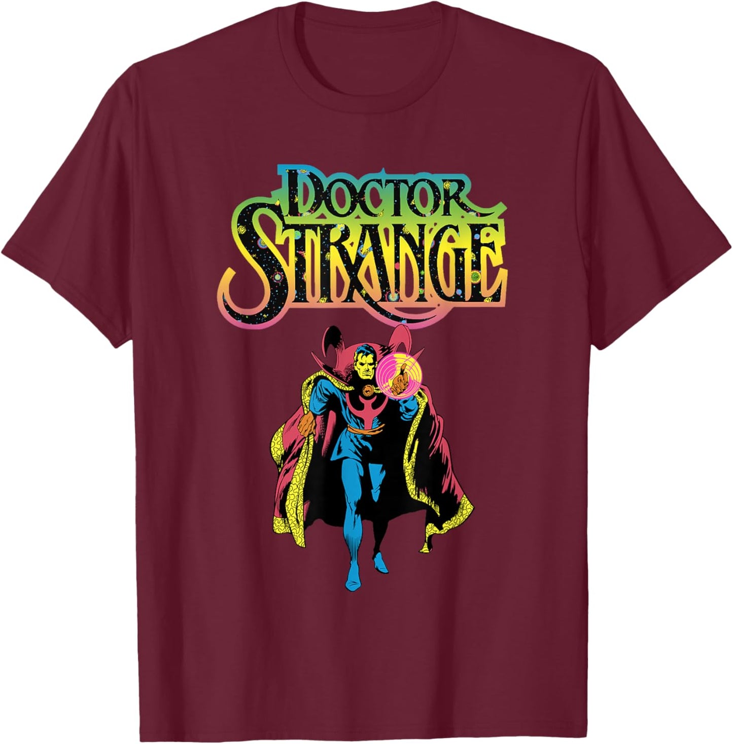 Marvel Comics Retro Classic Dr. Strange Colorful Title T-Shirt - T-Shirt | Maroon