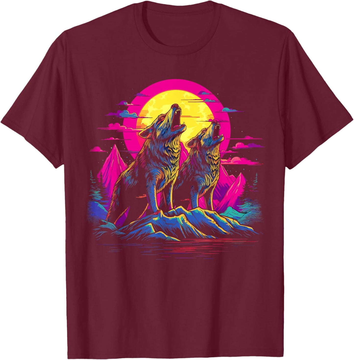 Wolves Moon Howling Wolf T-Shirt - T-Shirt | Maroon