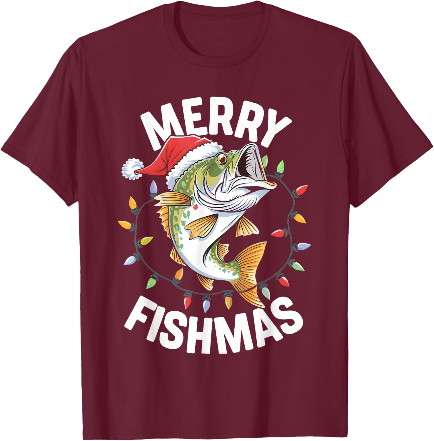 Merry Fishmas Santa Fishing Lovers Funny Fisherman Christmas T-Shirt - T-Shirt | Maroon