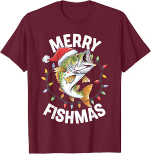 Merry Fishmas Santa Fishing Lovers Funny Fisherman Christmas T-Shirt - T-Shirt | Maroon