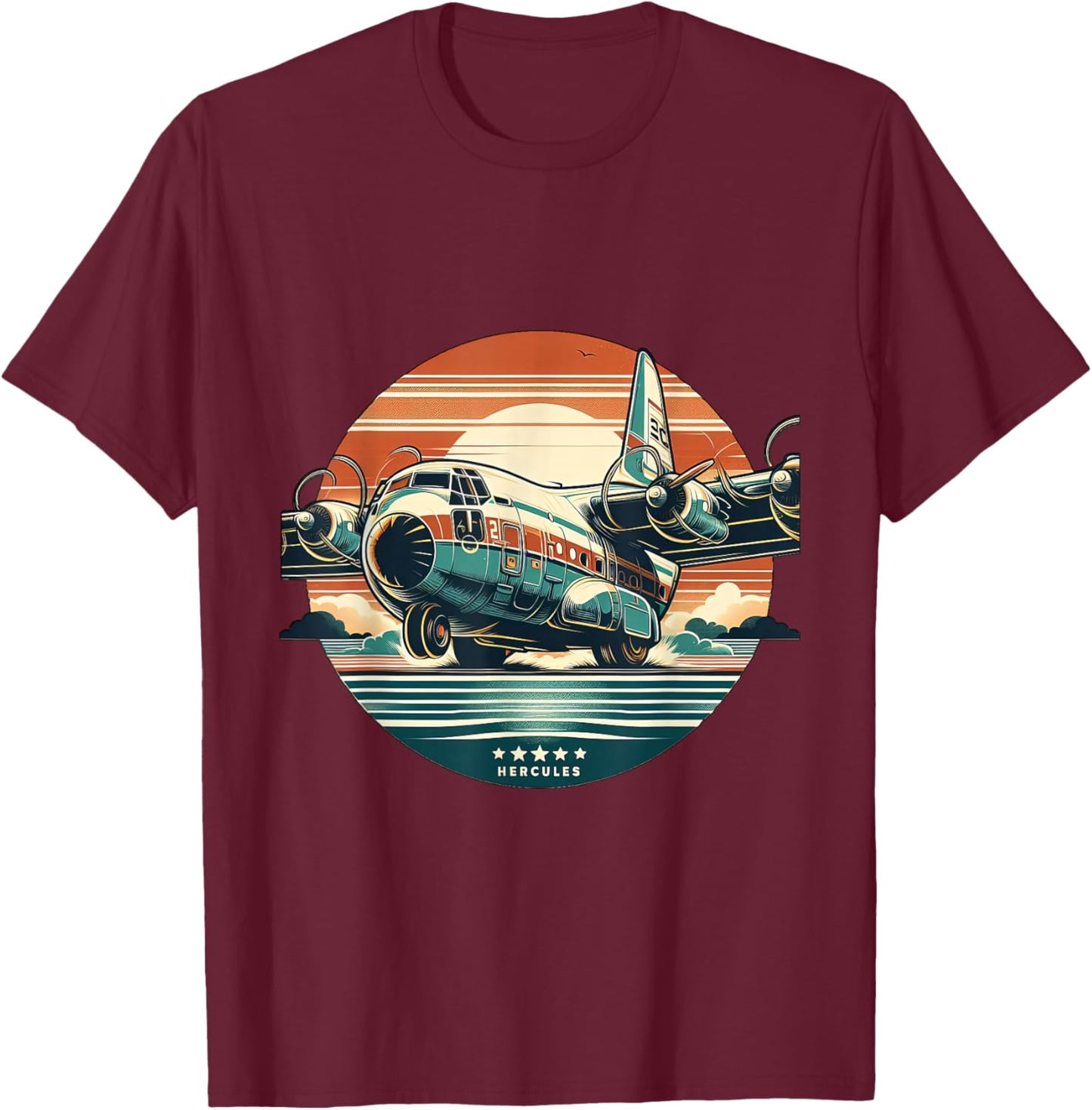 C-130 Hercules Vintage C130 Airplane Retro Sunset Pilot T-Shirt - T-Shirt | Maroon