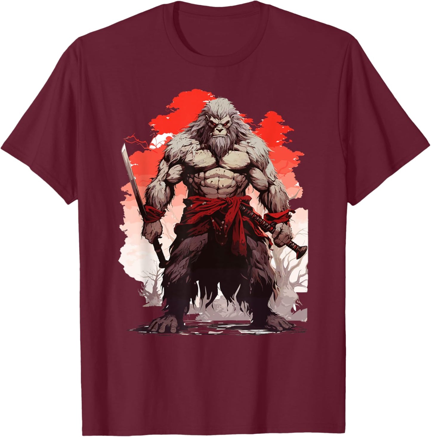 Samurai Bigfoot Warrior Japanese Ninja Bigfoot Kawaii T-Shirt - T-Shirt | Maroon