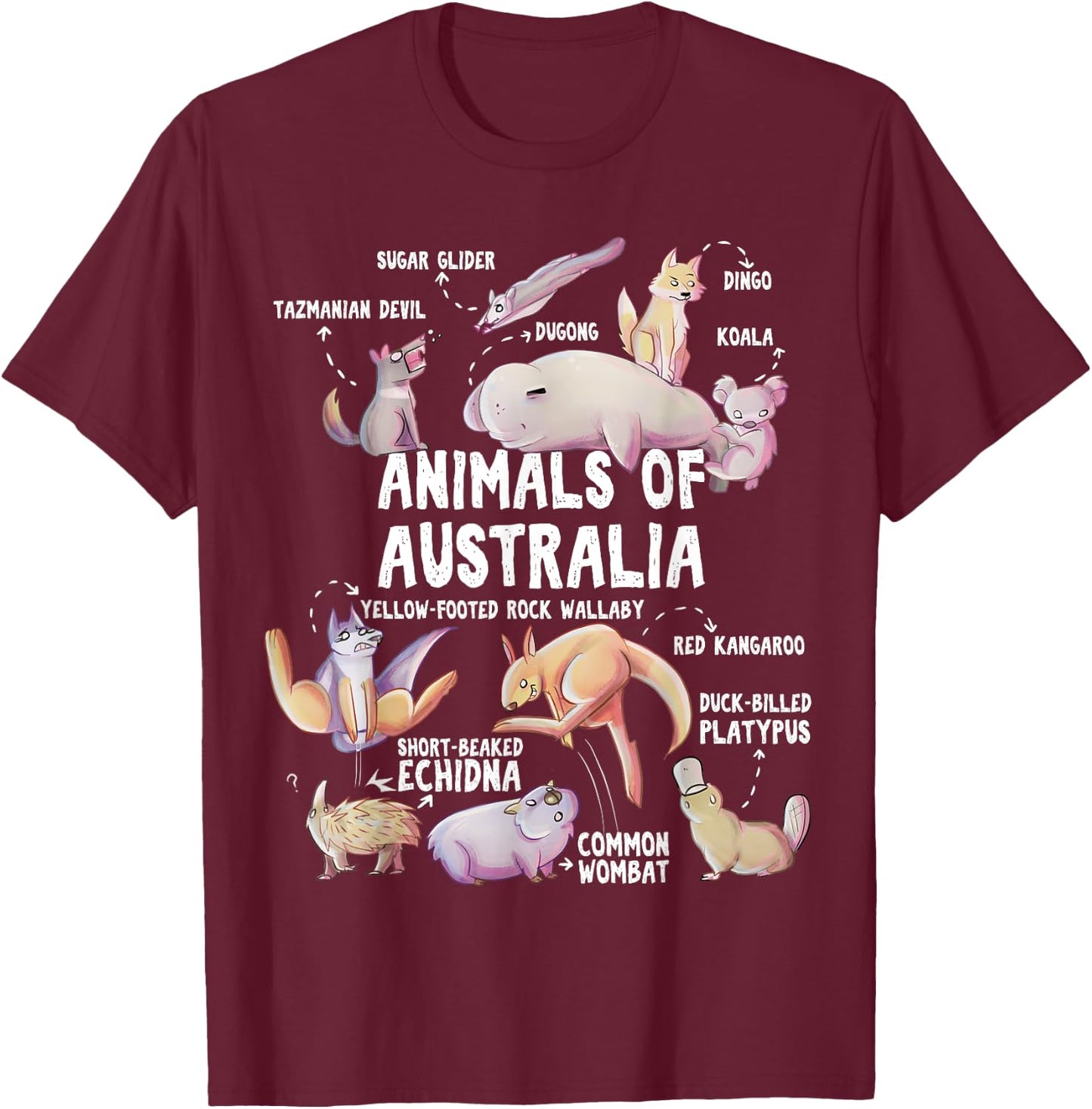 Animals Of Australia Australian Animal Educational Gift Cute T-Shirt - T-Shirt | Maroon