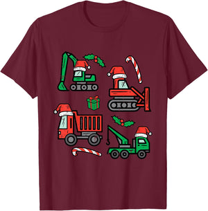 Kids Christmas Construction Vehicles Truck Xmas Boys Kids Toddler T-Shirt - T-Shirt | Maroon