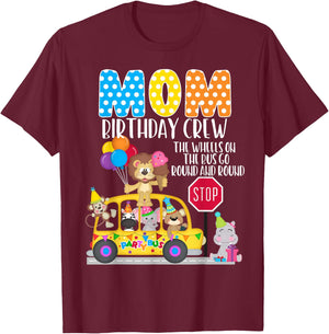 The Wheels On The Bus Mom Birthday Crew Party Toddler Kids T-Shirt - T-Shirt | Maroon