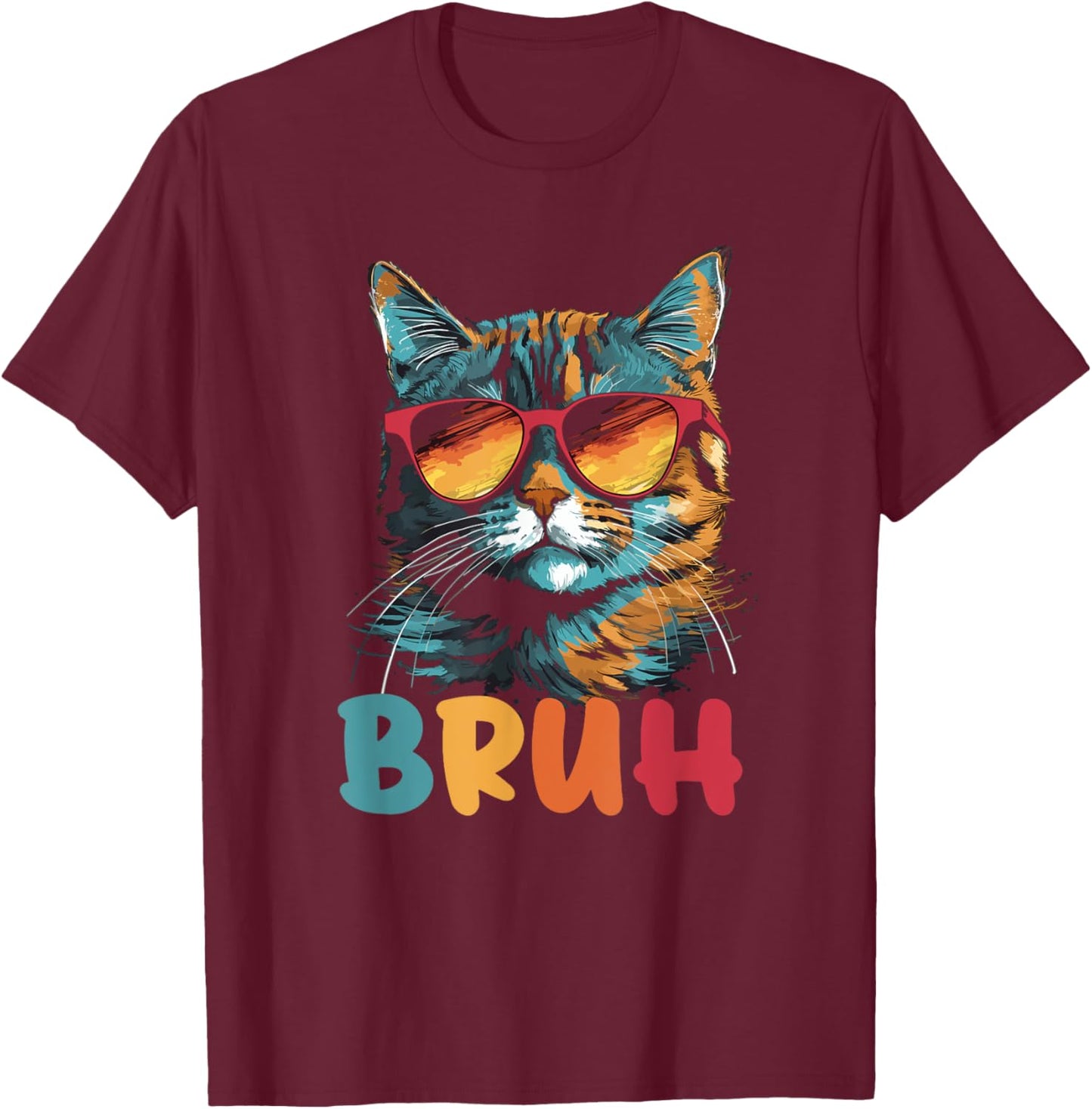 Funny Meme Saying Bruh with Cat Greetings Teens Boys Men T-Shirt - T-Shirt | Maroon