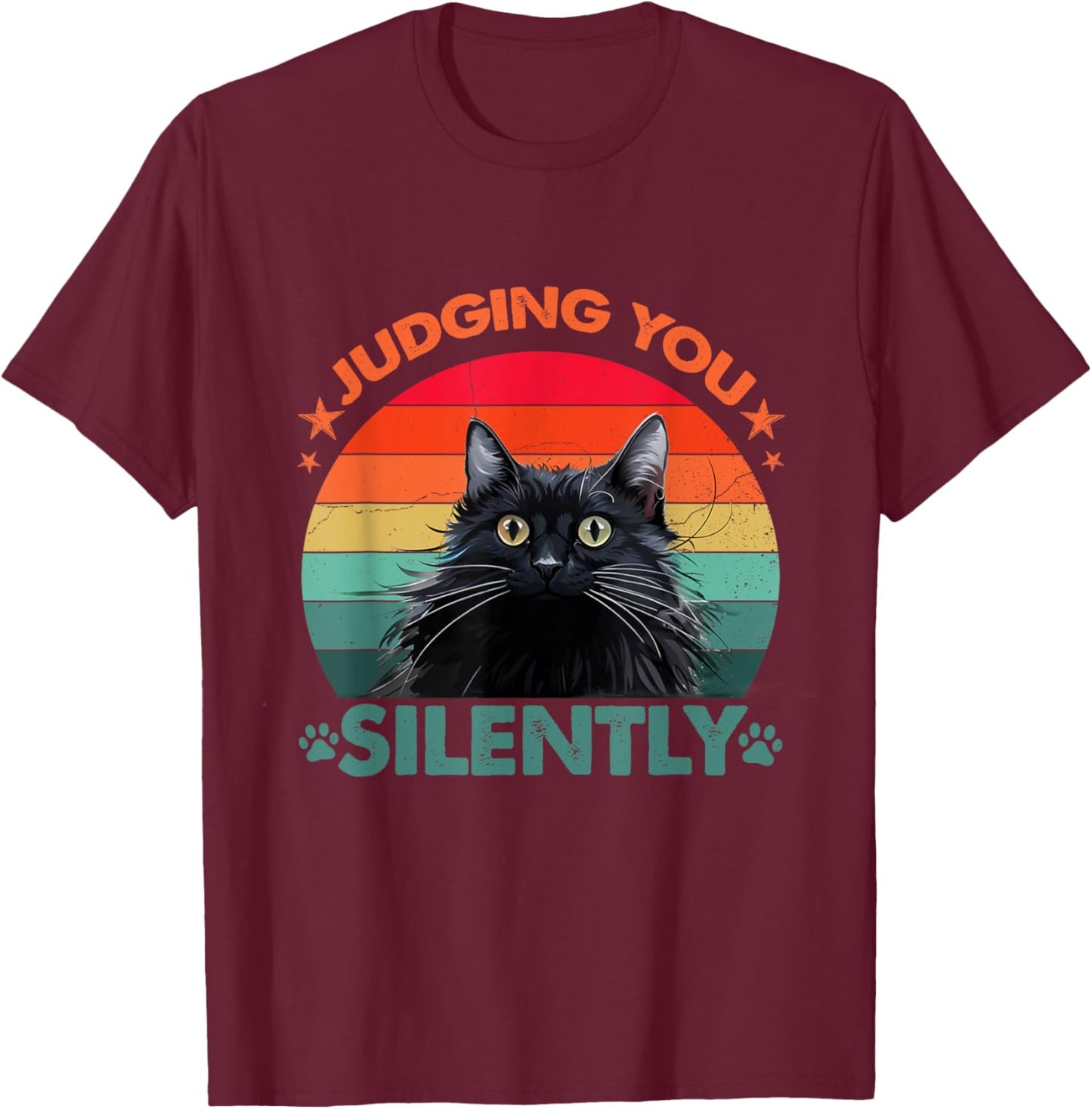 Vintage Funny Cat Judging You Silently Cat Women Kids T-Shirt - T-Shirt | Maroon