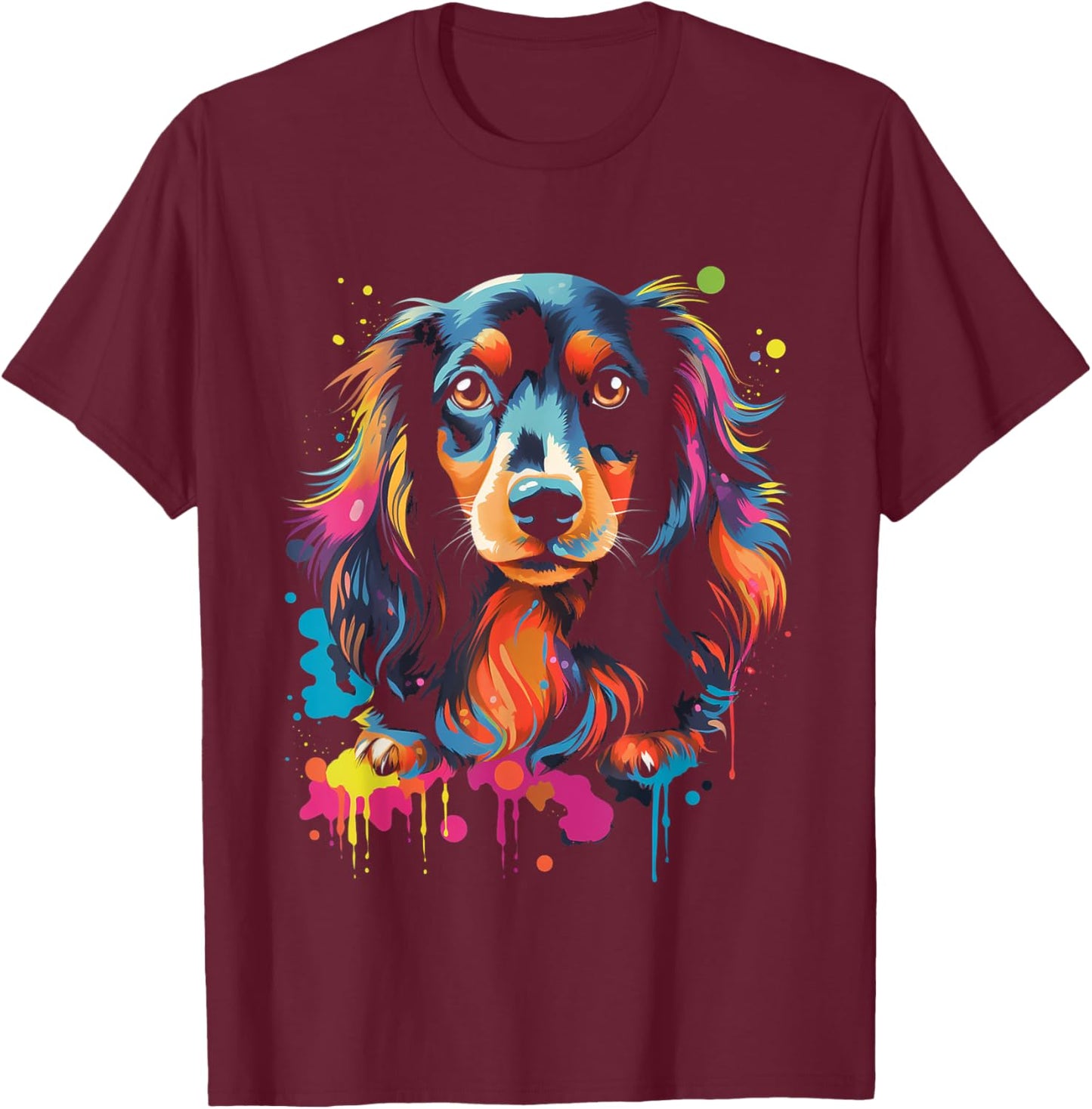 Long Hair Dachshund Puppy Best Dog Walking Pet Women Kids T-Shirt - T-Shirt | Maroon