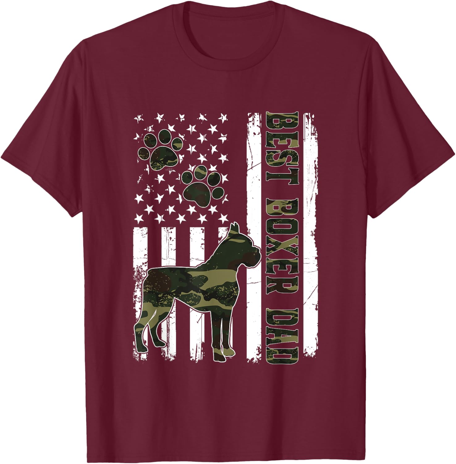 American Flag Best Boxer Dad Ever Dog Dad T-Shirt - T-Shirt | Maroon