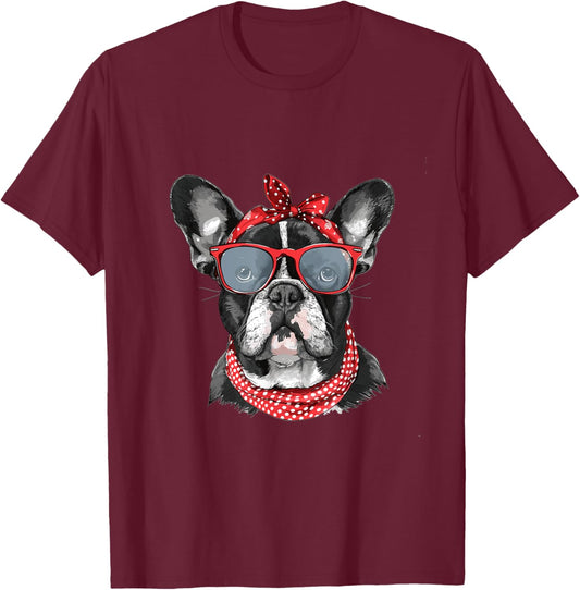 French Bulldog Frenchie Dog Mom Bandana Mothers Day Graphic T-Shirt - T-Shirt | Maroon
