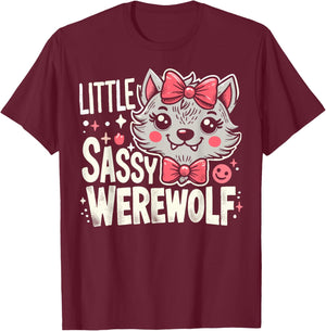 Kids Little Sassy Werewolf Halloween Costume For Girls Women T-Shirt - T-Shirt | Maroon