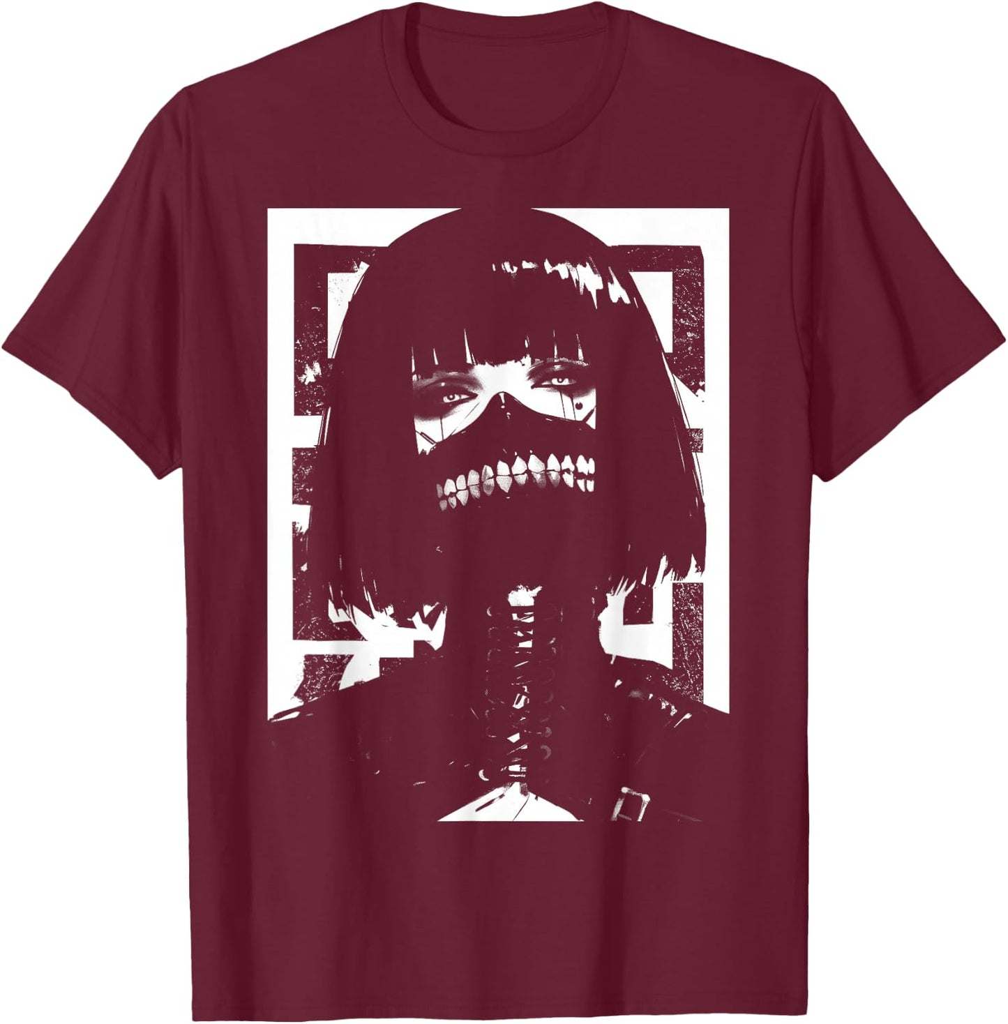 Horror Techwear Ghoul Girl Cybergoth Gothic Anime Manga T-Shirt - T-Shirt | Maroon
