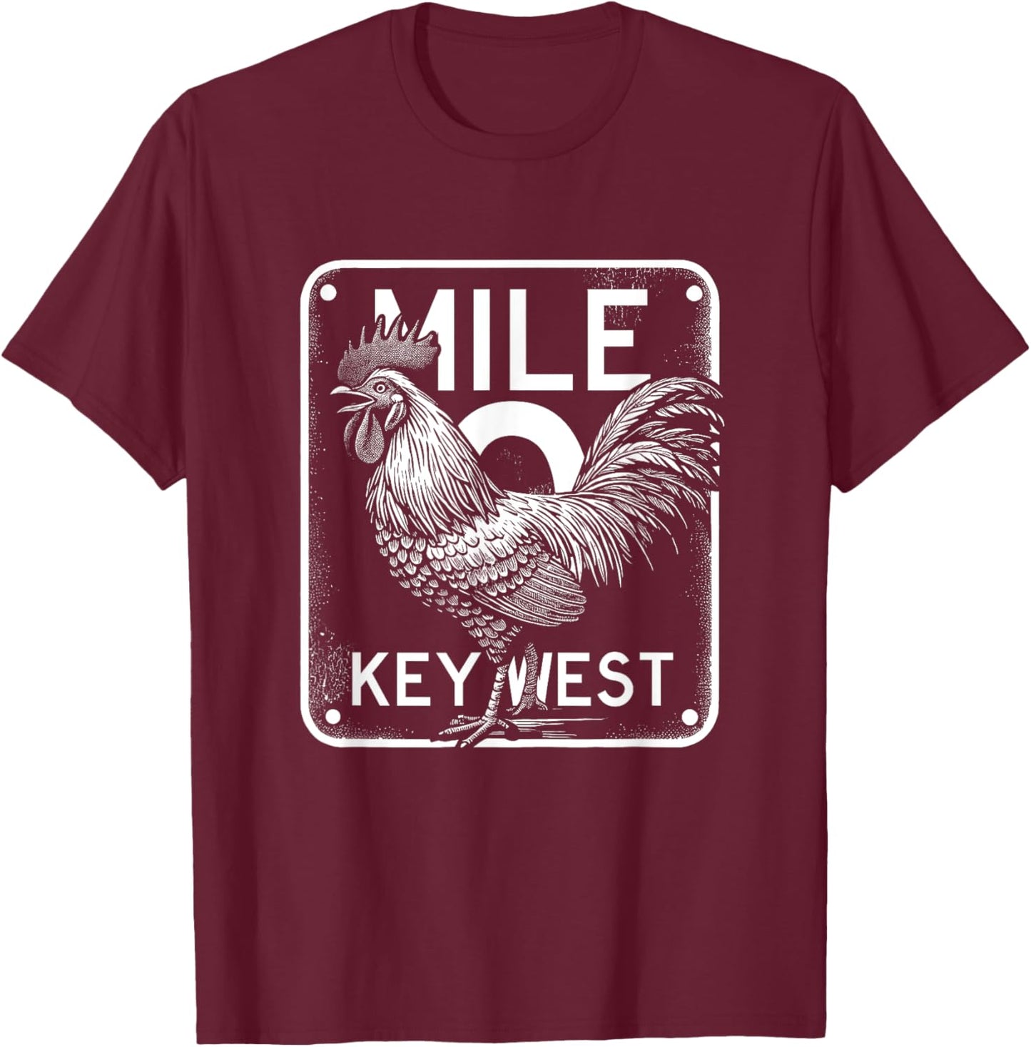 Key West Florida Chicken Retro Mile 0 Rooster Mile Marker T-Shirt - T-Shirt | Maroon