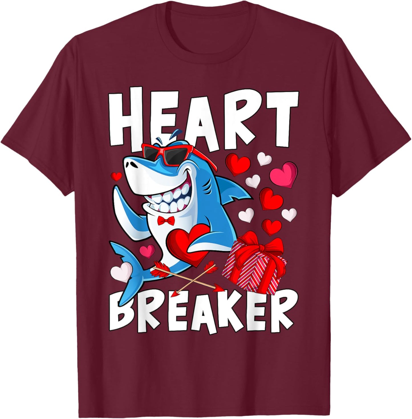 Valentines Shark Heart Breaker Valentine Shark Kids Boy Girl T-Shirt - T-Shirt | Maroon