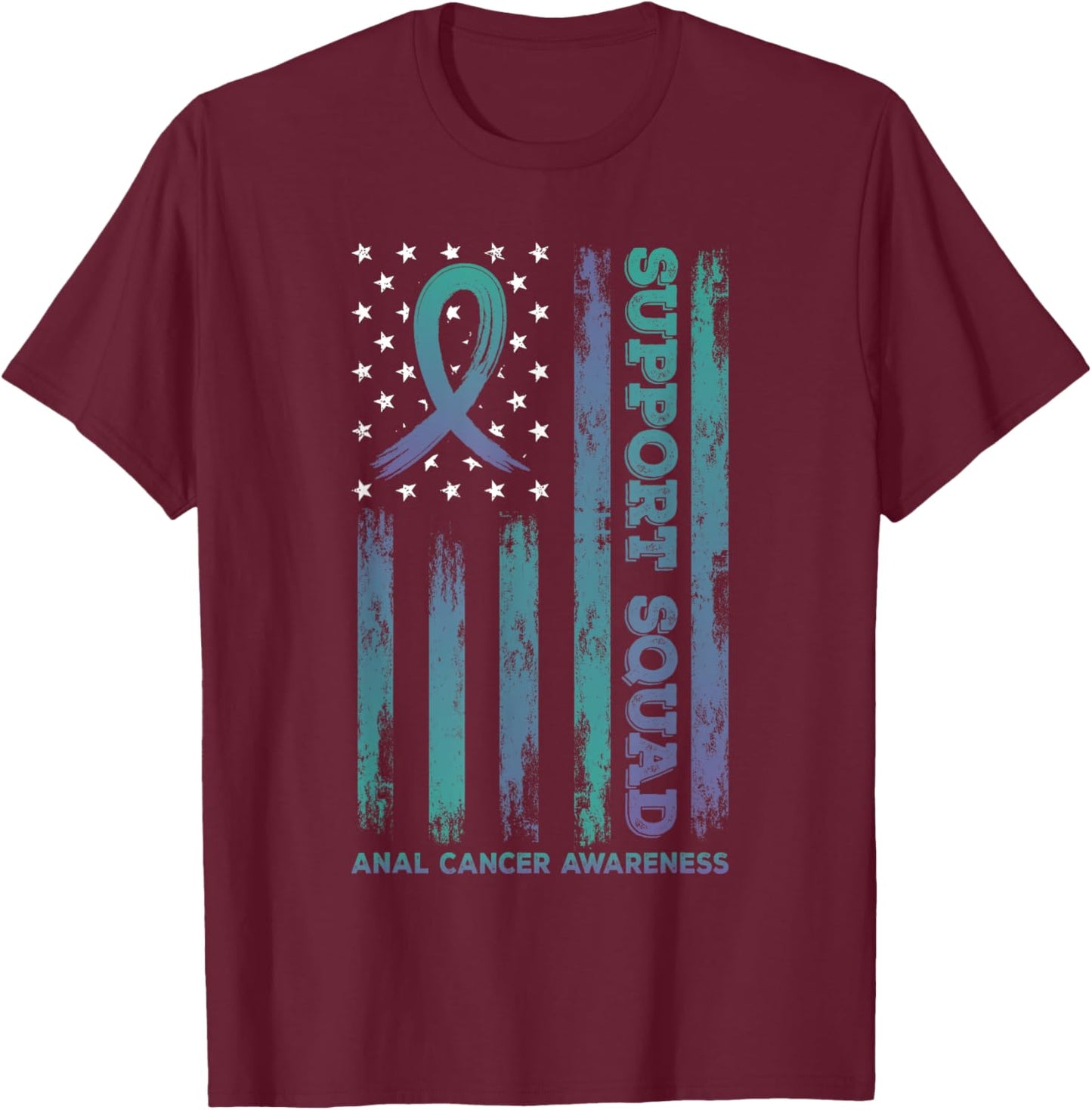 Anal Cancer Support Squad USA Flag Awareness Ribbon T-Shirt - T-Shirt | Maroon
