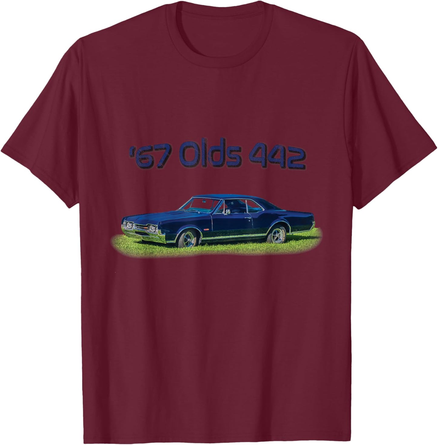 Blue '67 Olds 442 T-Shirt - T-Shirt | Maroon