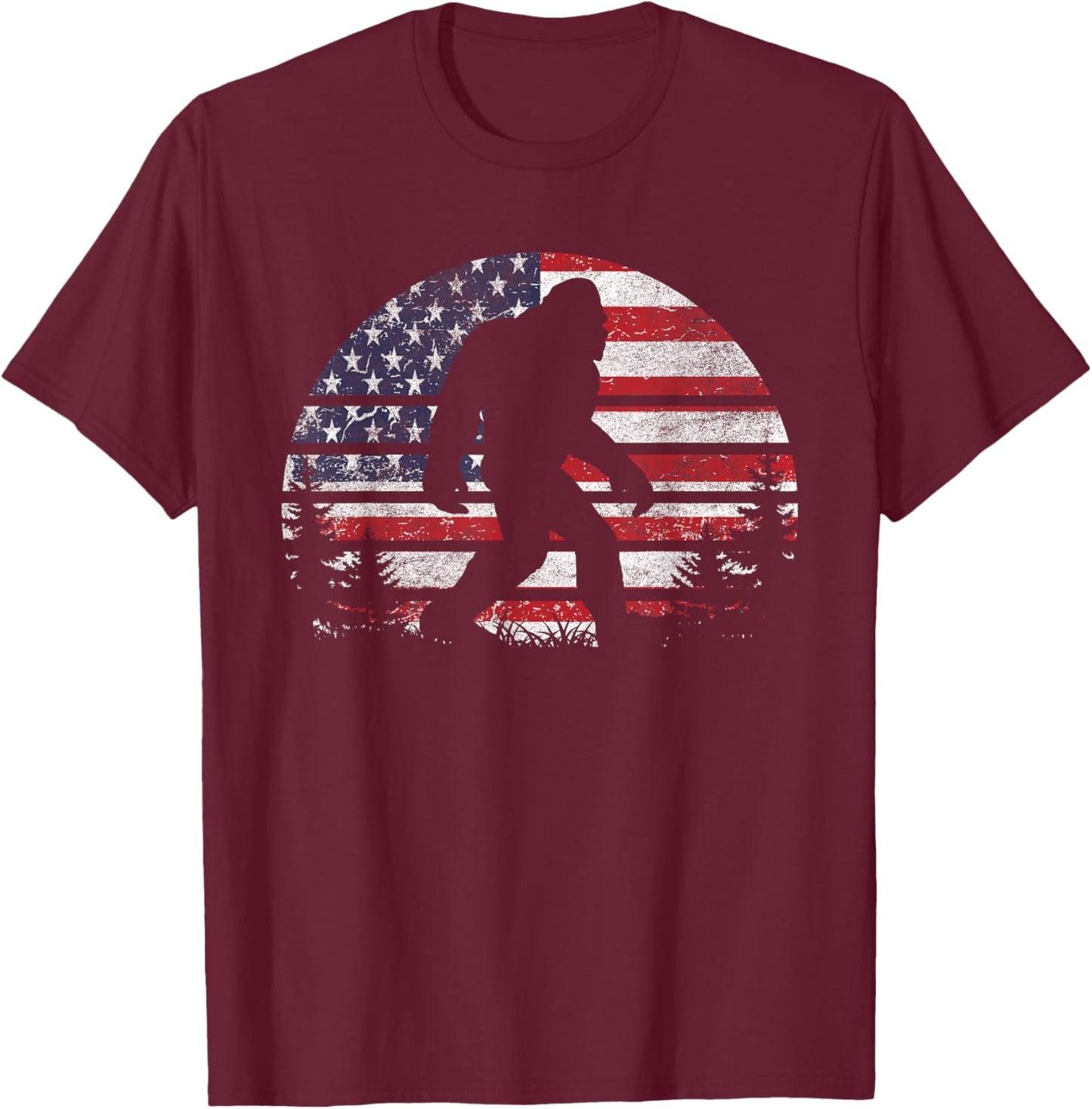 Bigfoot 4th of July American USA Flag Patriotic Sasquatch T-Shirt - T-Shirt | Maroon
