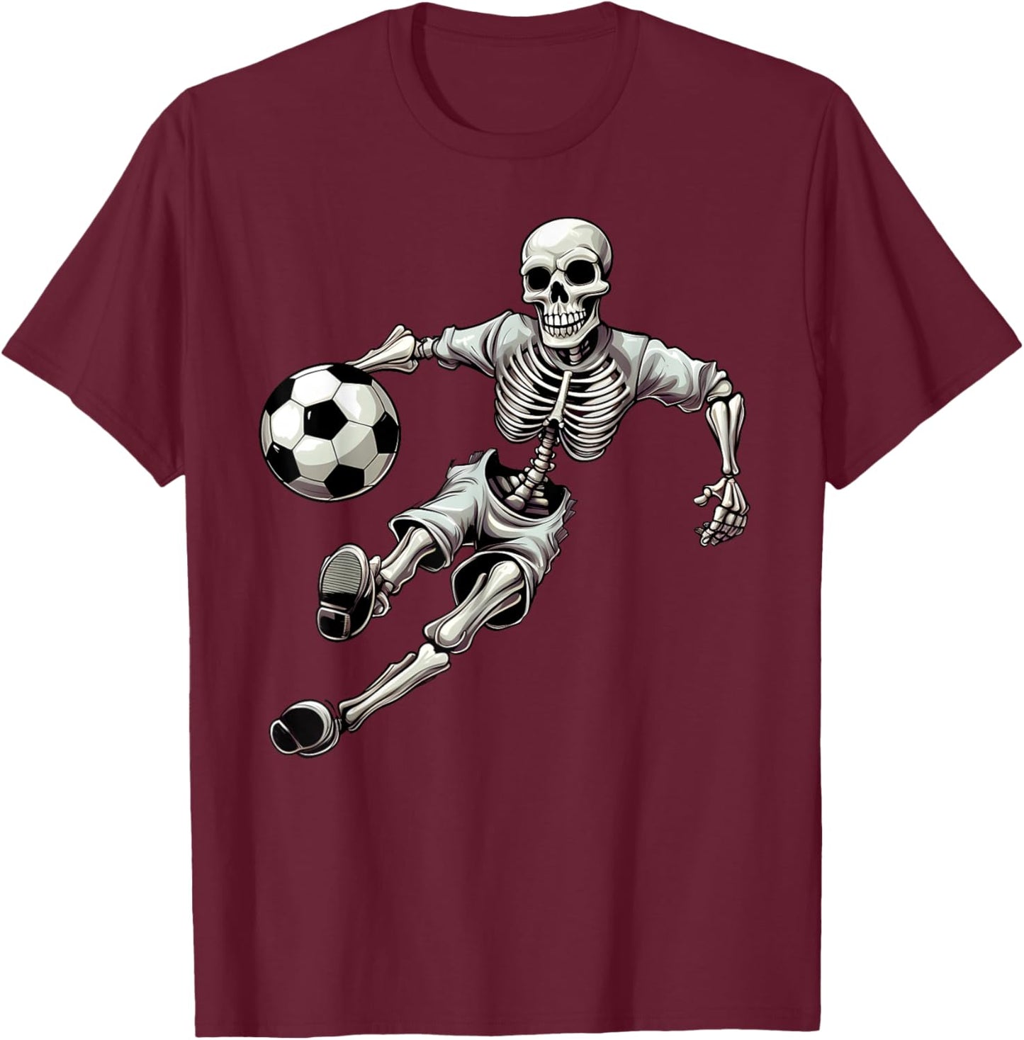 Soccer Skeleton Playing Soccer Halloween Skull Lover T-Shirt - T-Shirt | Maroon