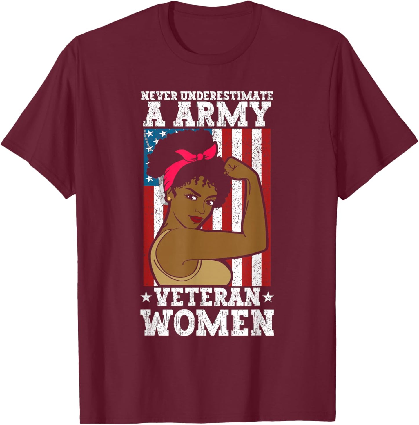African American Army Veteran Female Afro Melanin Girl T-Shirt - T-Shirt | Maroon