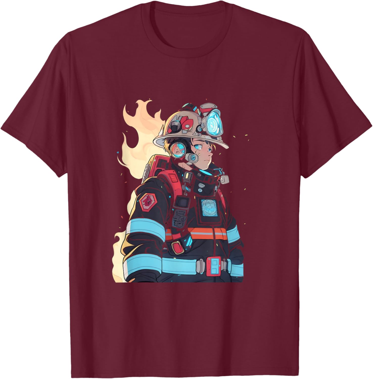 Anime Firefighter Fireman Cyberpunk Japanese Otaku T-Shirt - T-Shirt | Maroon