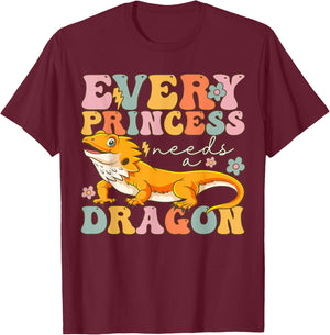 Every Princess Needs A Dragon Groovy Bearded Dragon Girl T-Shirt - T-Shirt | Maroon