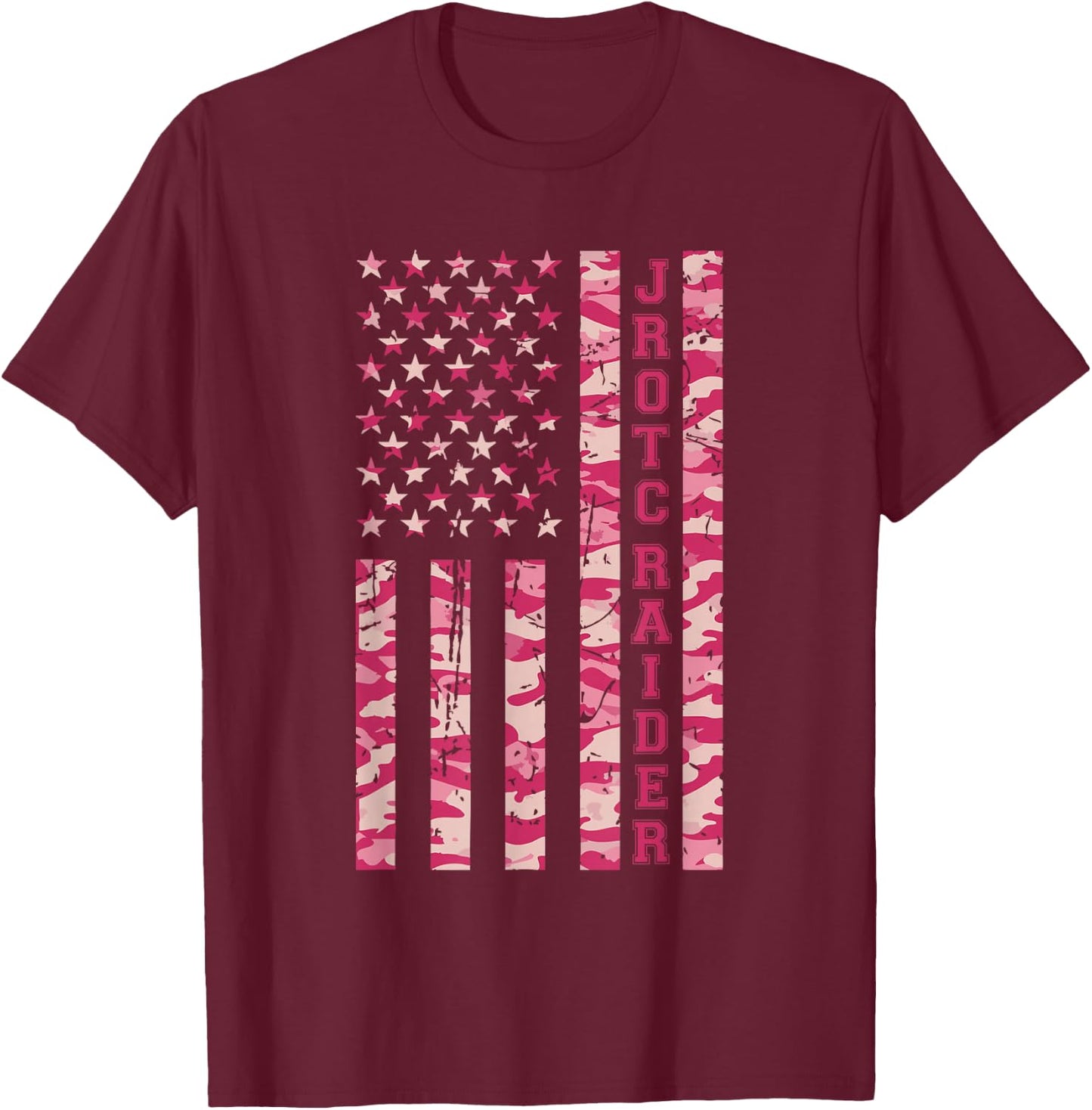 JROTC Raider Competition Fitness Cadet Pink Camo USA Flag T-Shirt - T-Shirt | Maroon