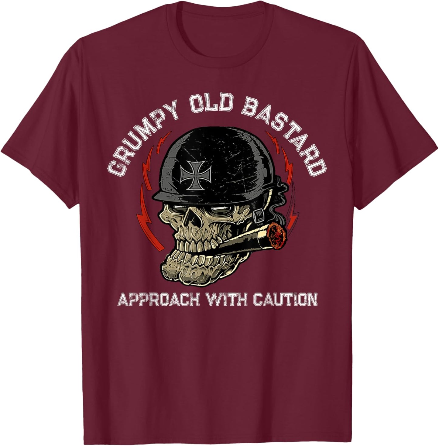 Grumpy Old Bastard Approach With Caution T-Shirt - T-Shirt | Maroon