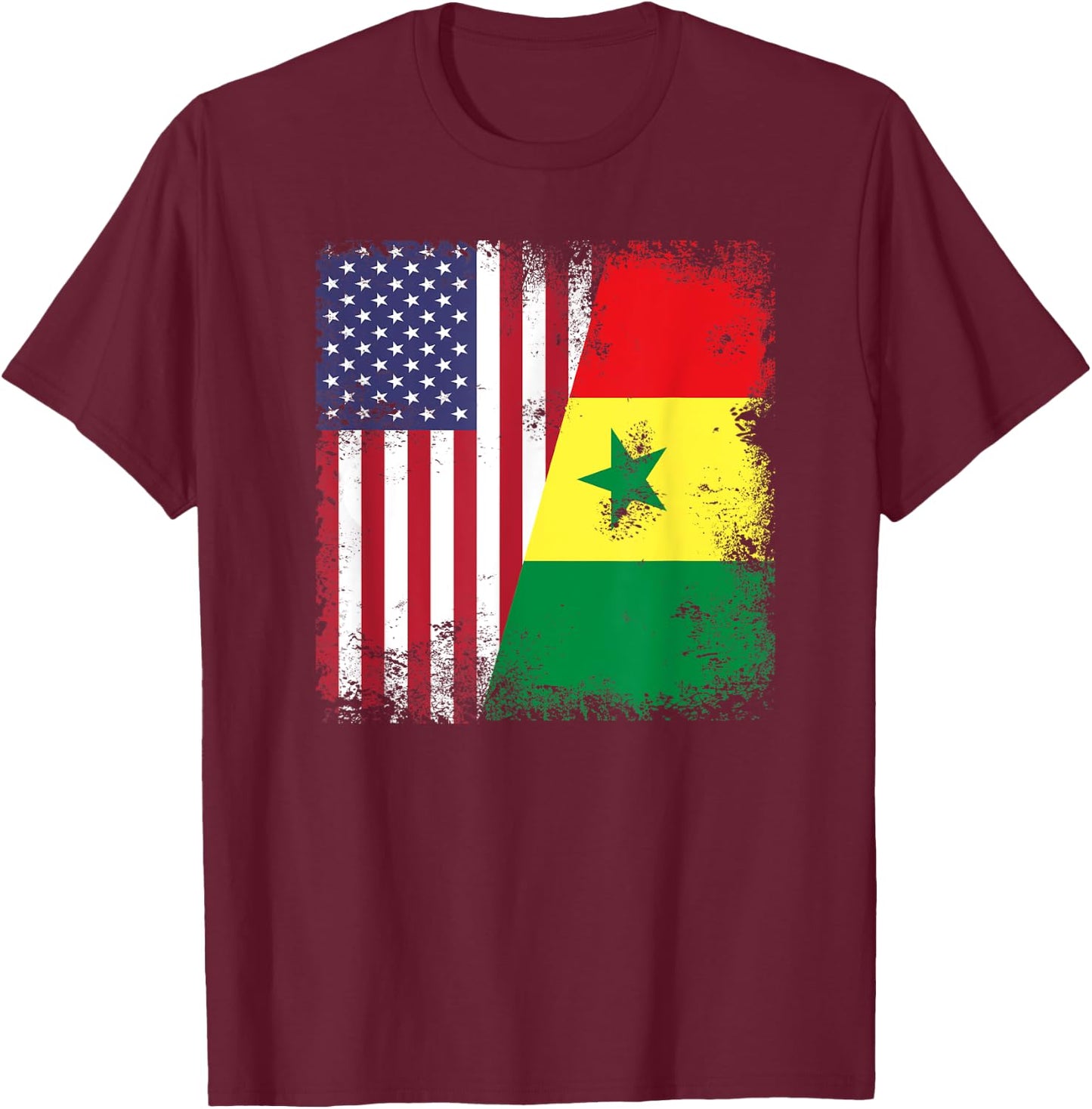 Half Senegalese Flag | Vintage Senegal USA Gift T-Shirt - T-Shirt | Maroon