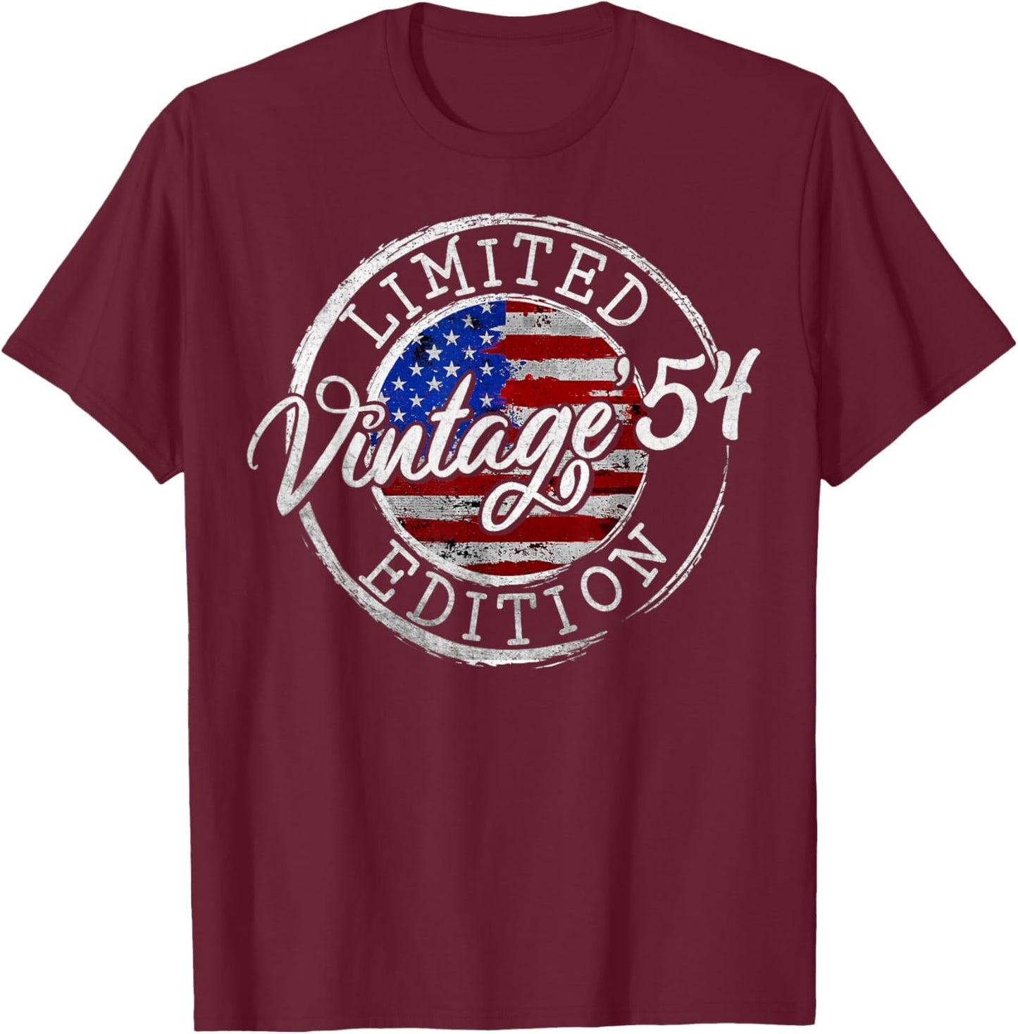 Vintage 1954 American USA Flag 70th Birthday 70 Year Old T-Shirt - T-Shirt | Maroon
