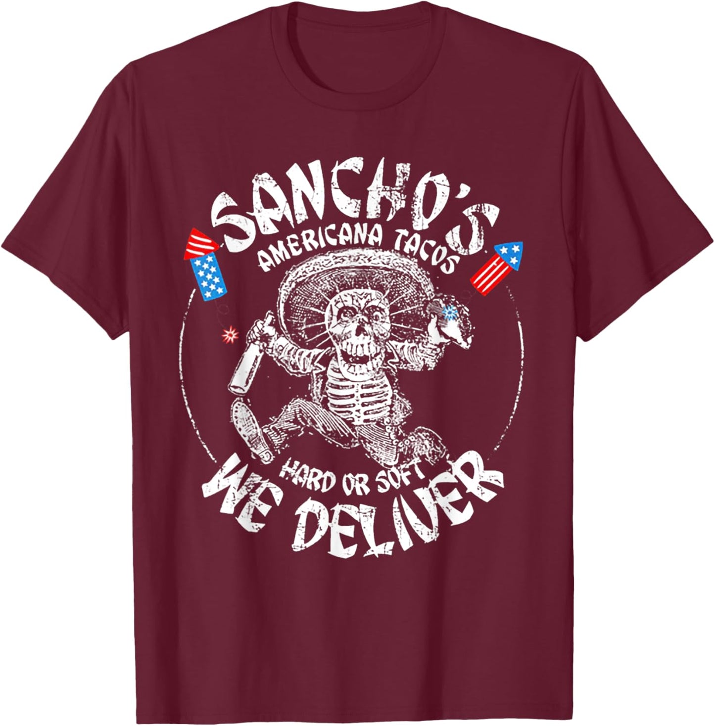 Sancho's Americana Tacos 4th Of July T-Shirt - T-Shirt | Maroon