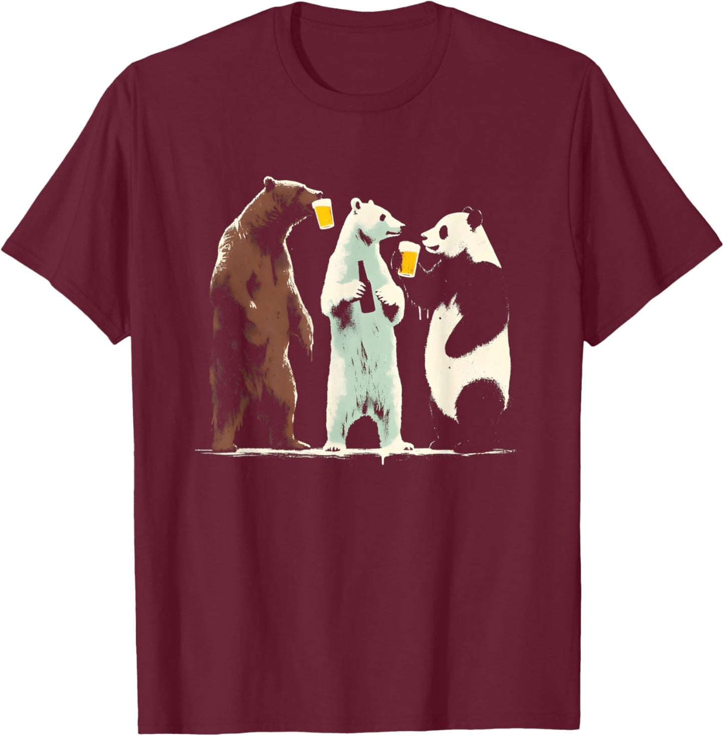 Panda Brown Polar Bear Drinking Beer - Funny Graphic Beer T-Shirt - T-Shirt | Maroon
