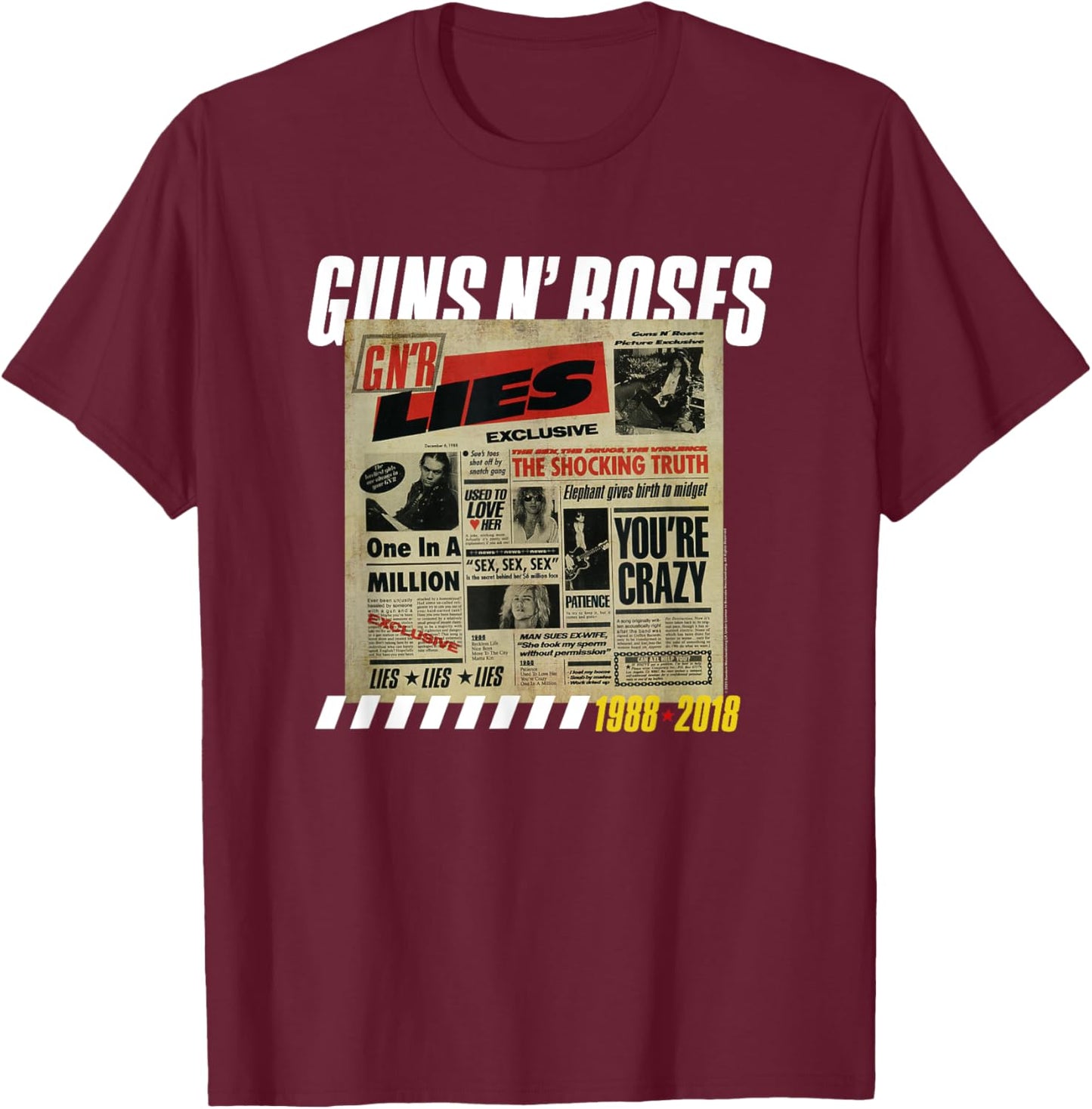 Guns N' Roses Lies Titelliste Rock Band Musik T-Shirt - T-Shirt | Maroon
