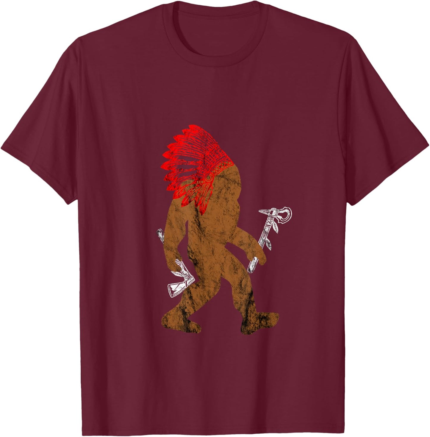 Indian Bigfoot Chief Sasquatch Western Carnival Costume T-Shirt - T-Shirt | Maroon