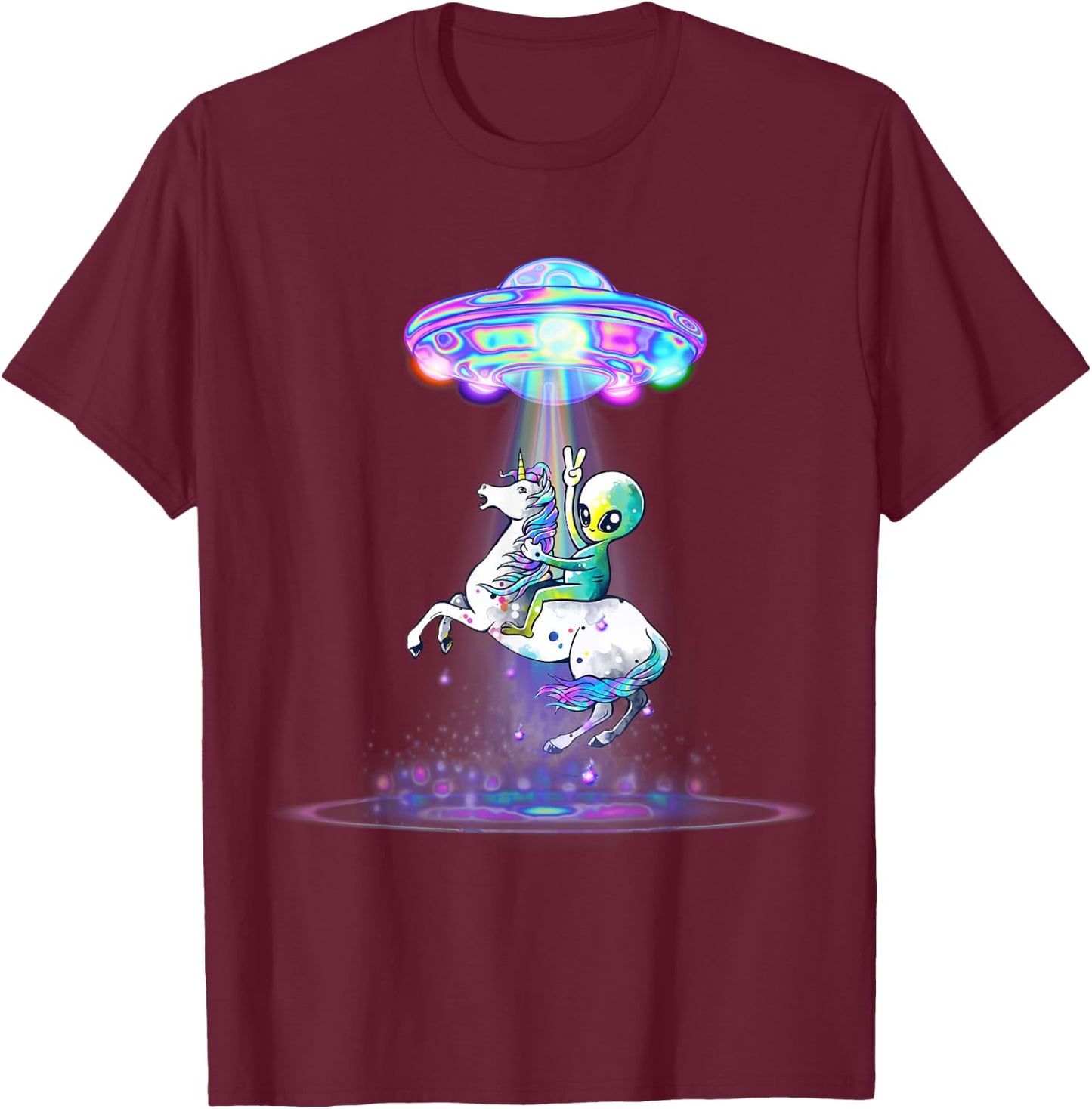 Funny UFO Alien Unicorn Galaxy T-Shirt - T-Shirt | Maroon