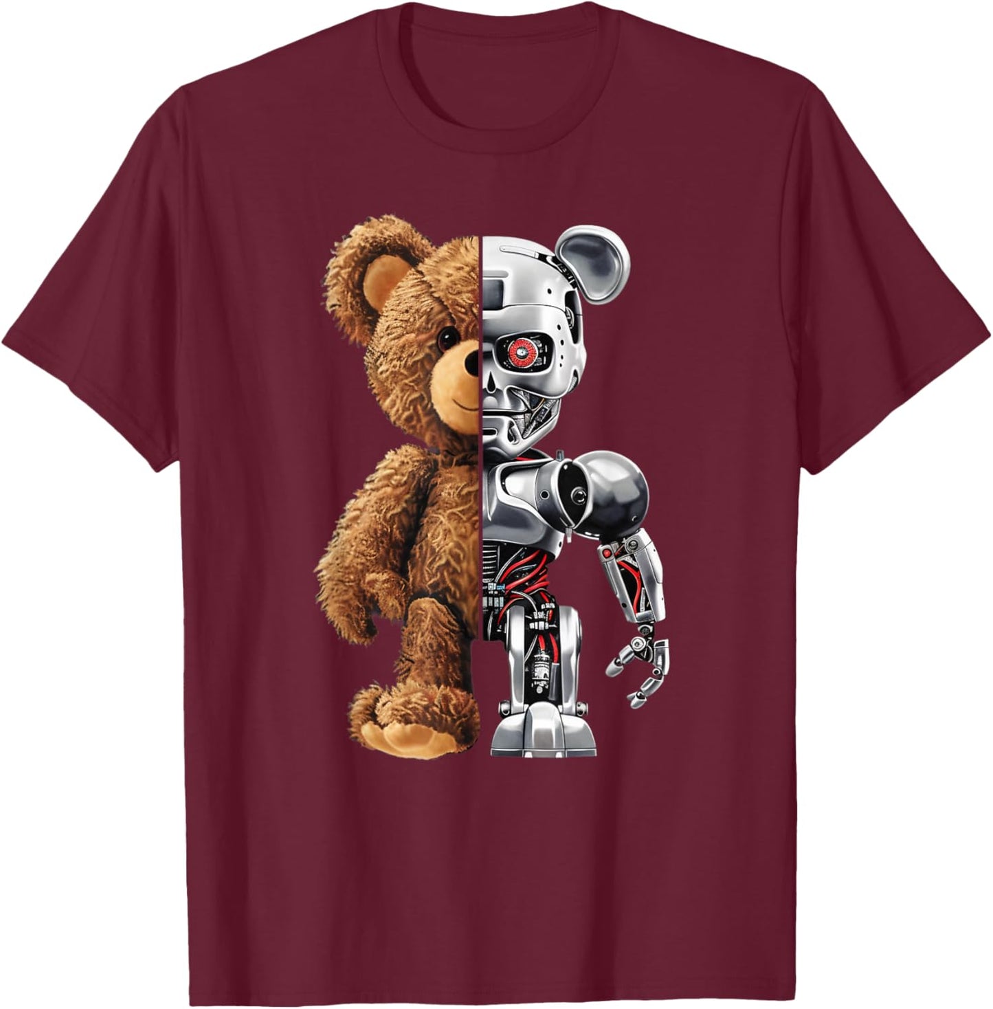 Funny Robotics Animal Lover Teddy Bear Robots Graphic Art T-Shirt - T-Shirt | Maroon
