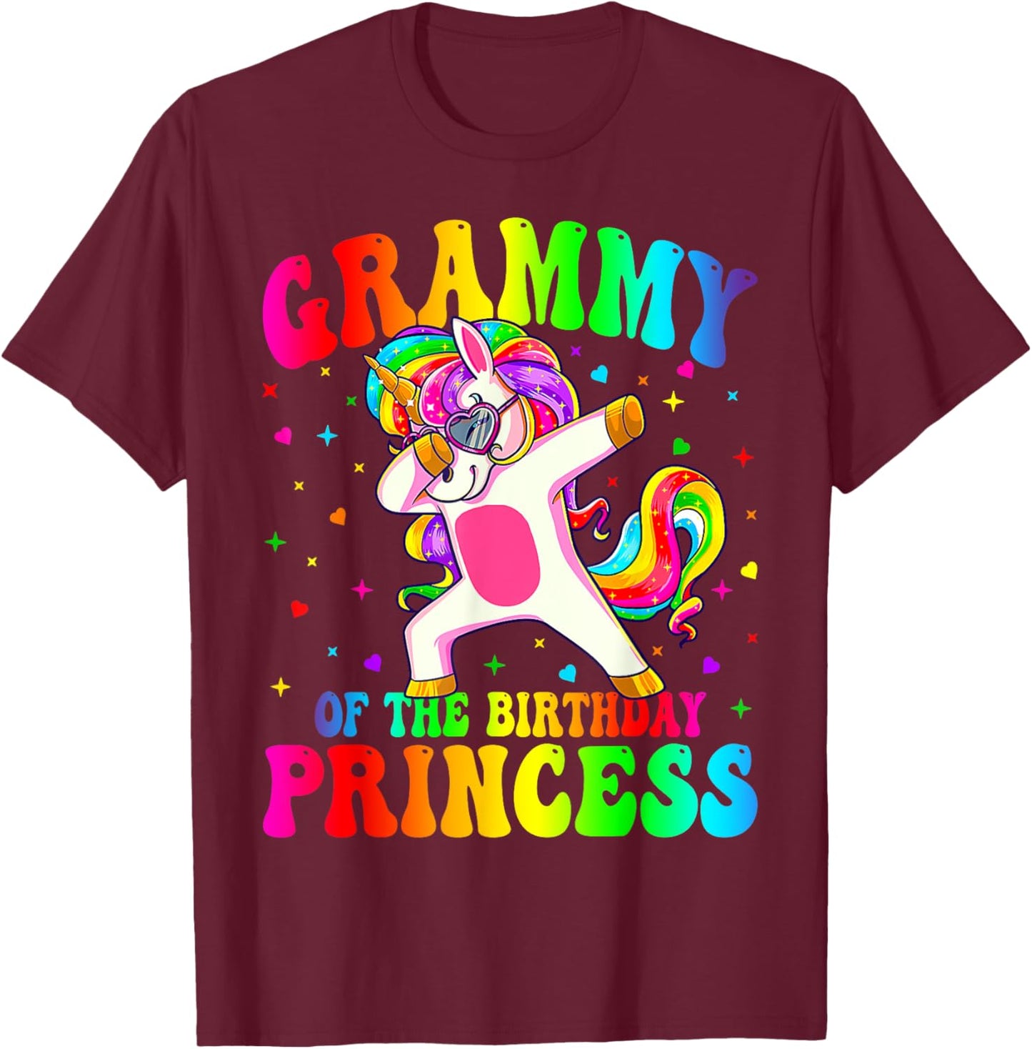 Grammy of the Birthday Princess Girl Dabbing Unicorn Mom T-Shirt - T-Shirt | Maroon